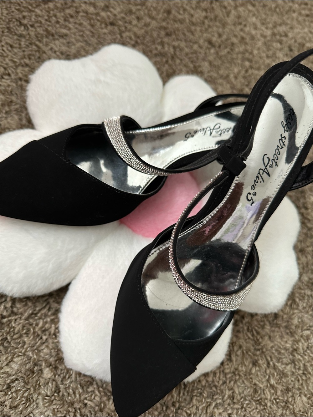 Little Me Black Pointed-Toe Rhinestone-Ankle Strap Heels